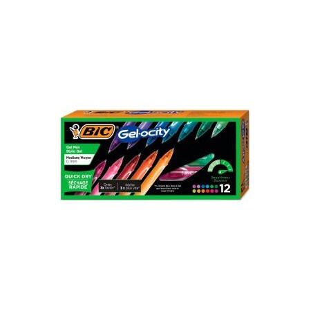Bic BIC Gel-ocity Quick Dry Retractable Gel Pen, 0.7mm, Assorted Ink/Barrel, 12/Pack RGLCGA11AST